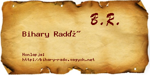 Bihary Radó névjegykártya